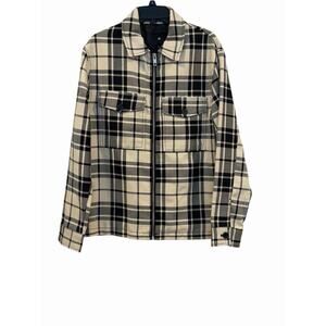 H&M Men's Black & Cream Plaid Full Zipper Jacket /Shacket Size M Oversized